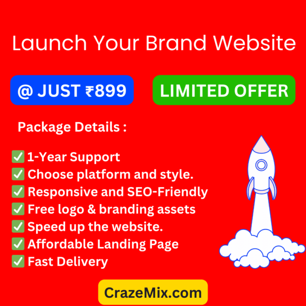 Get your website ready for just 899 INR! Portfolio, Personal site, Blog, or Store in 2 days.
